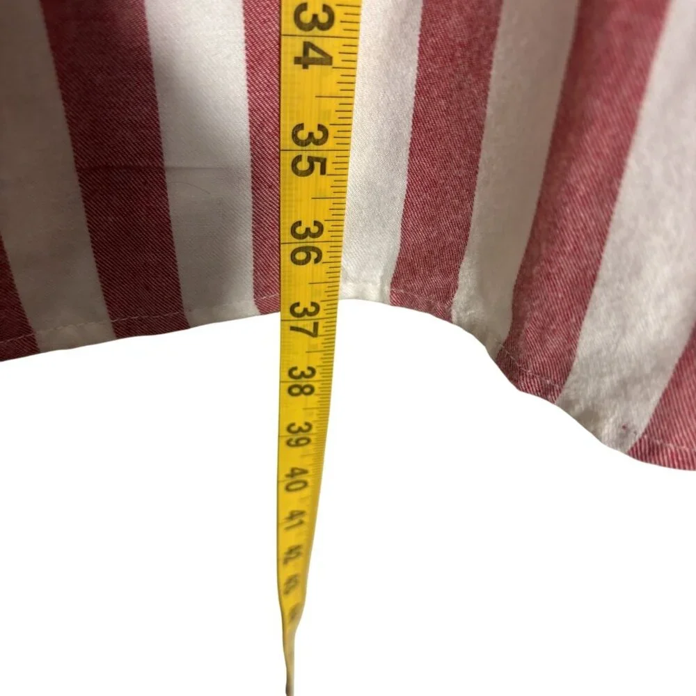 Red & White Striped Button-Down Nightshirt Stars Above Long Sleeves Flannel XL - Picture 7 of 11